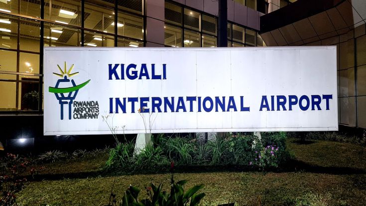 Kigali International Airport terminal at dusk